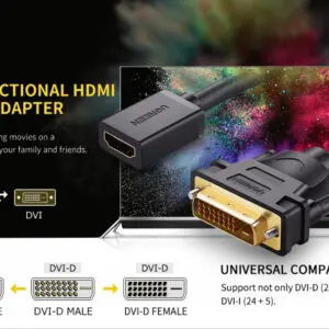 UGREEN DVI to HDMI Cable Adapter 15cm | Male to Female | 1080p Full HD – Black