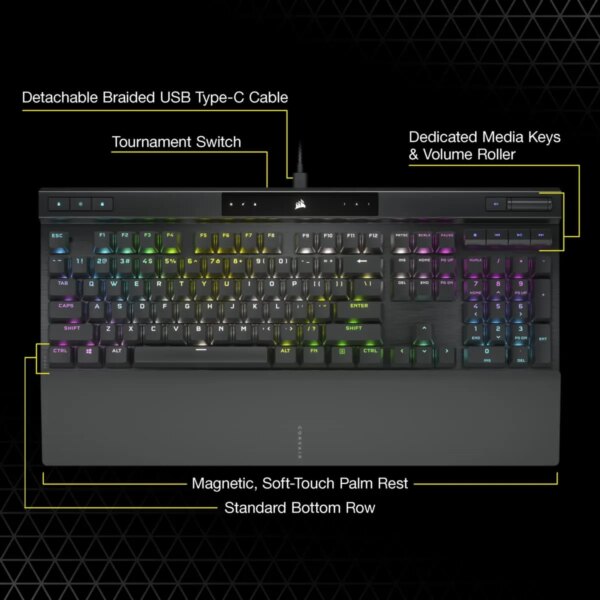 Corsair K70 PRO RGB Optical-Mechanical Gaming Keyboard - Corsair OPX switches - Black - Image 12