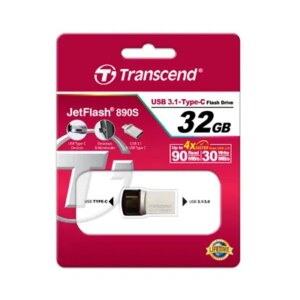 TRANSCEND 32GB JETFLASH 890 USB-C & USB 3.1 OTG FLASH DRIVE - SILVER