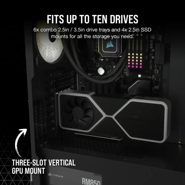 7000D Airflow Black Tempered Glass Mid-Tower; 6x 3.5'' |  4x 2.5'' Drive Bays ; 480mm Radiator Compatible; 3x140mm fan incl - Image 16