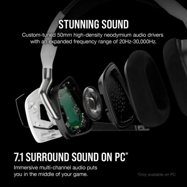 Void RGB Elite Wireless RGB White Headset; 7.1 50mm Audio Drivers; Unidirectional Noise-Cancelling; Detachable Mic - Image 19