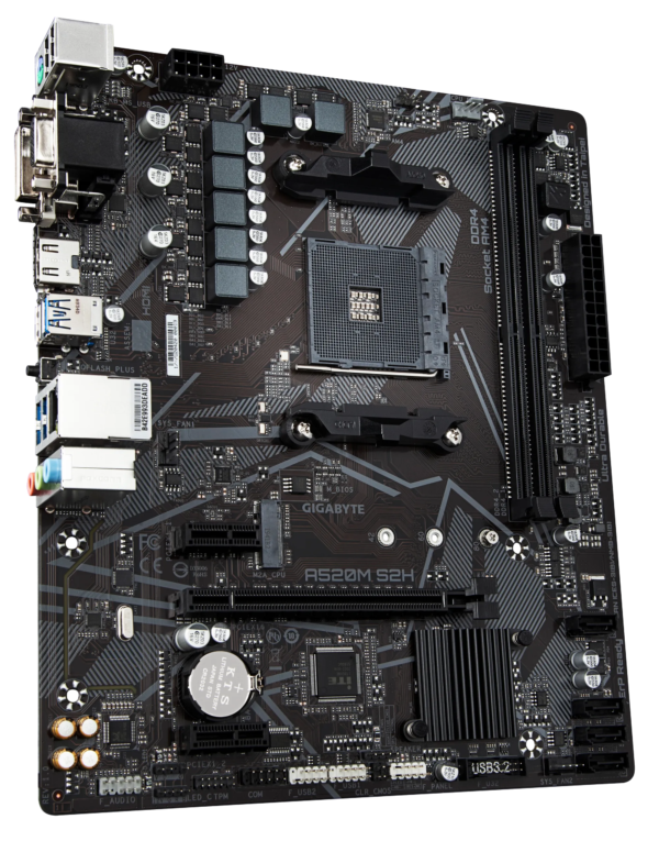 GIGABYTE Motherboard AMD A520M-S2H  for 3rd/4th/5th Generation AMD Ryzenâ„¢ processors; 2x Dual DDR4; 1x M2; HDMI; DVI; VGA.
