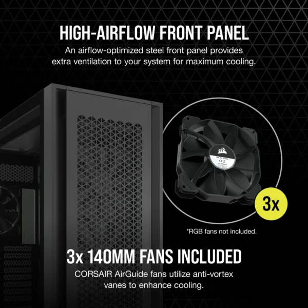 7000D Airflow Black Tempered Glass Mid-Tower; 6x 3.5'' |  4x 2.5'' Drive Bays ; 480mm Radiator Compatible; 3x140mm fan incl - Image 17