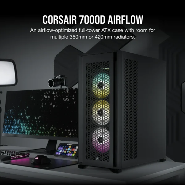7000D Airflow Black Tempered Glass Mid-Tower; 6x 3.5'' |  4x 2.5'' Drive Bays ; 480mm Radiator Compatible; 3x140mm fan incl - Image 3