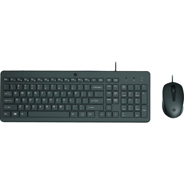 HP 150 Wired Mouse and Keyboard Combo Set - English Layout - Black - Ergonomic Design for Comfort and Precision