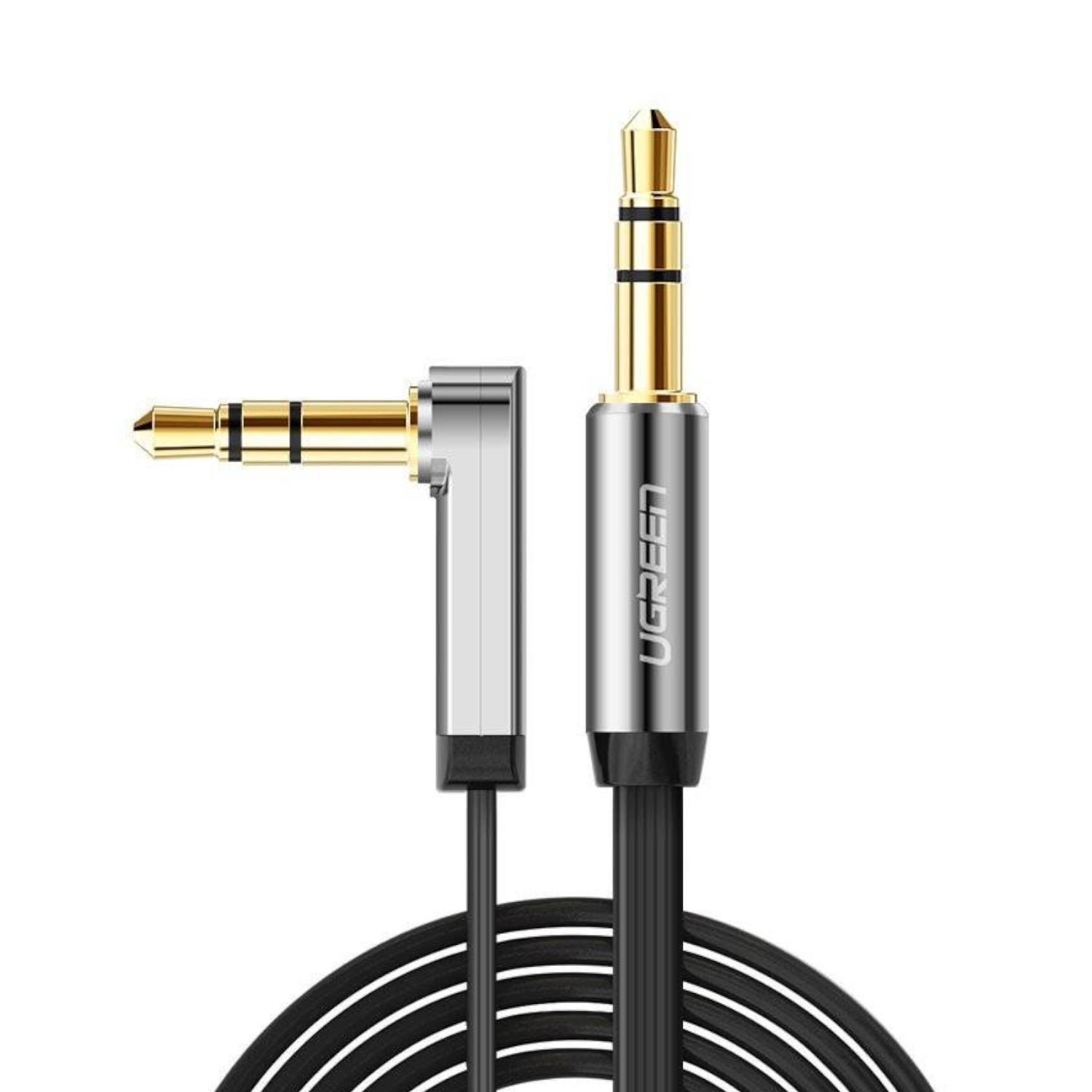UGREEN AV119 Right-angled 3.5mm Flat Aux Cable 2m - Black/Silver we sell tech shop page